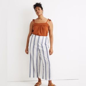Madewell Huston Pull-On Crop Pants blue white stripe Size large